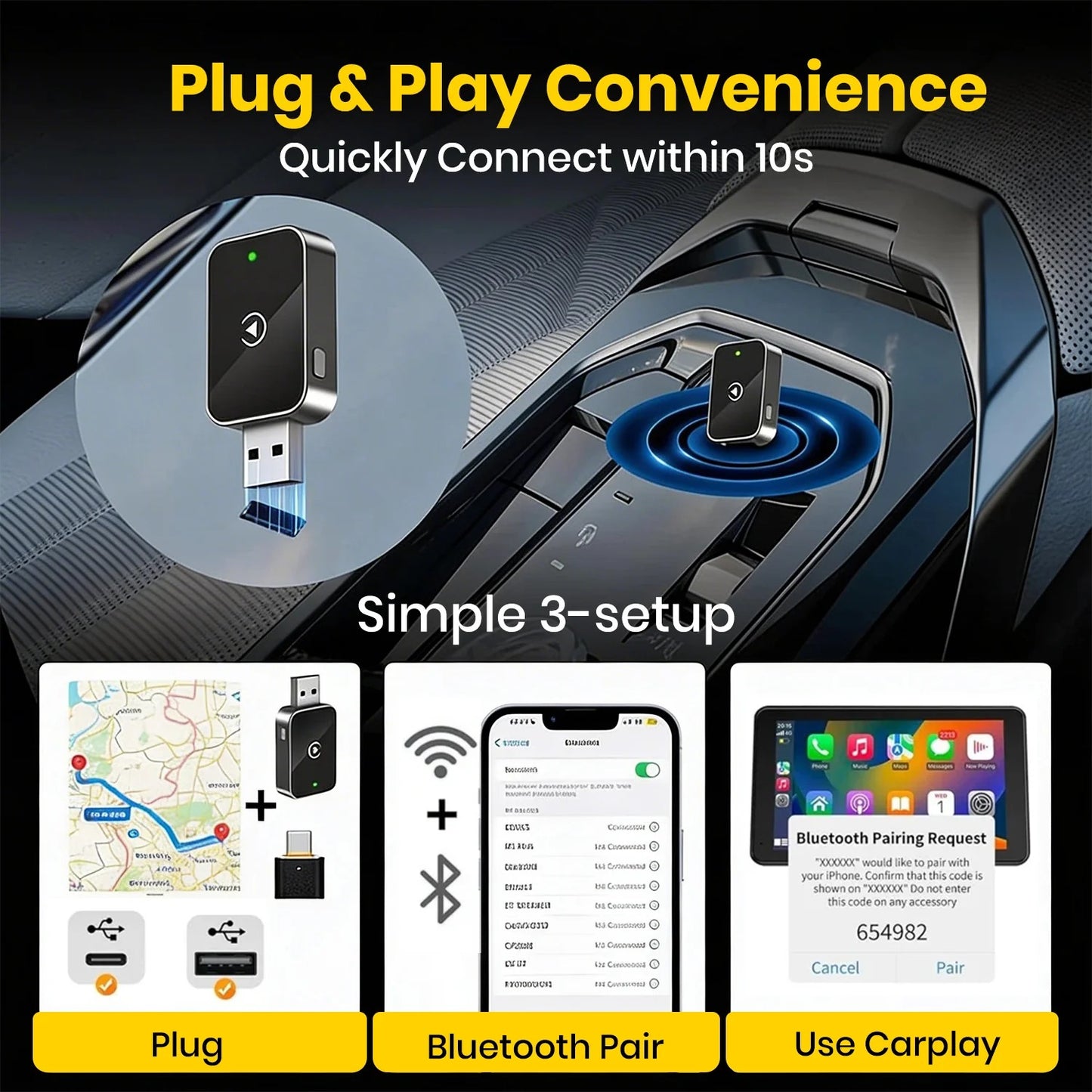 2-in-1 Wired to Wireless CarPlay & Android Auto Adapter